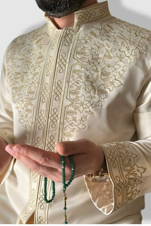 Saten kumaş krem renk gösterişli İmam cübbesi